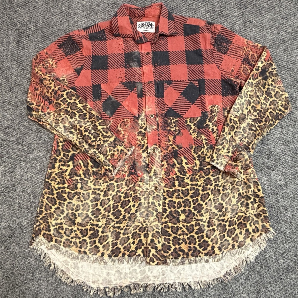 One 24 Rags Red & Black Buffalo Plaid Button Down Shirt Small Womens Long Sleeve